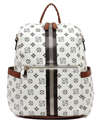 Monogrammed Striped Convertible Backpack CS2706 IVORY/TAN